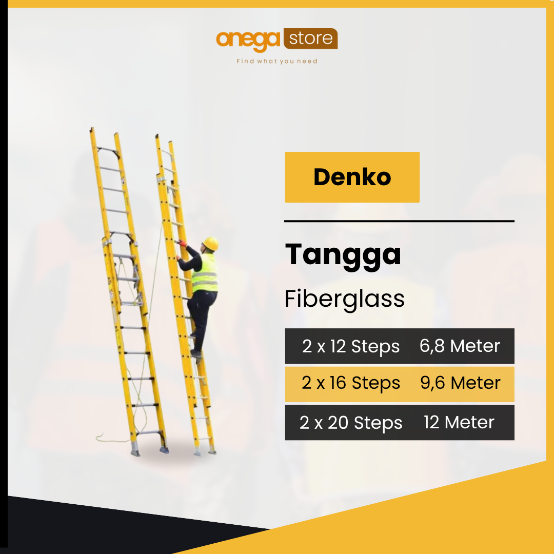 Denko Tangga Fibreglass FEL 2×12-6,8 Meter / 2×16 Steps-9,6 Meter / 2×20 Steps, 12 Meter